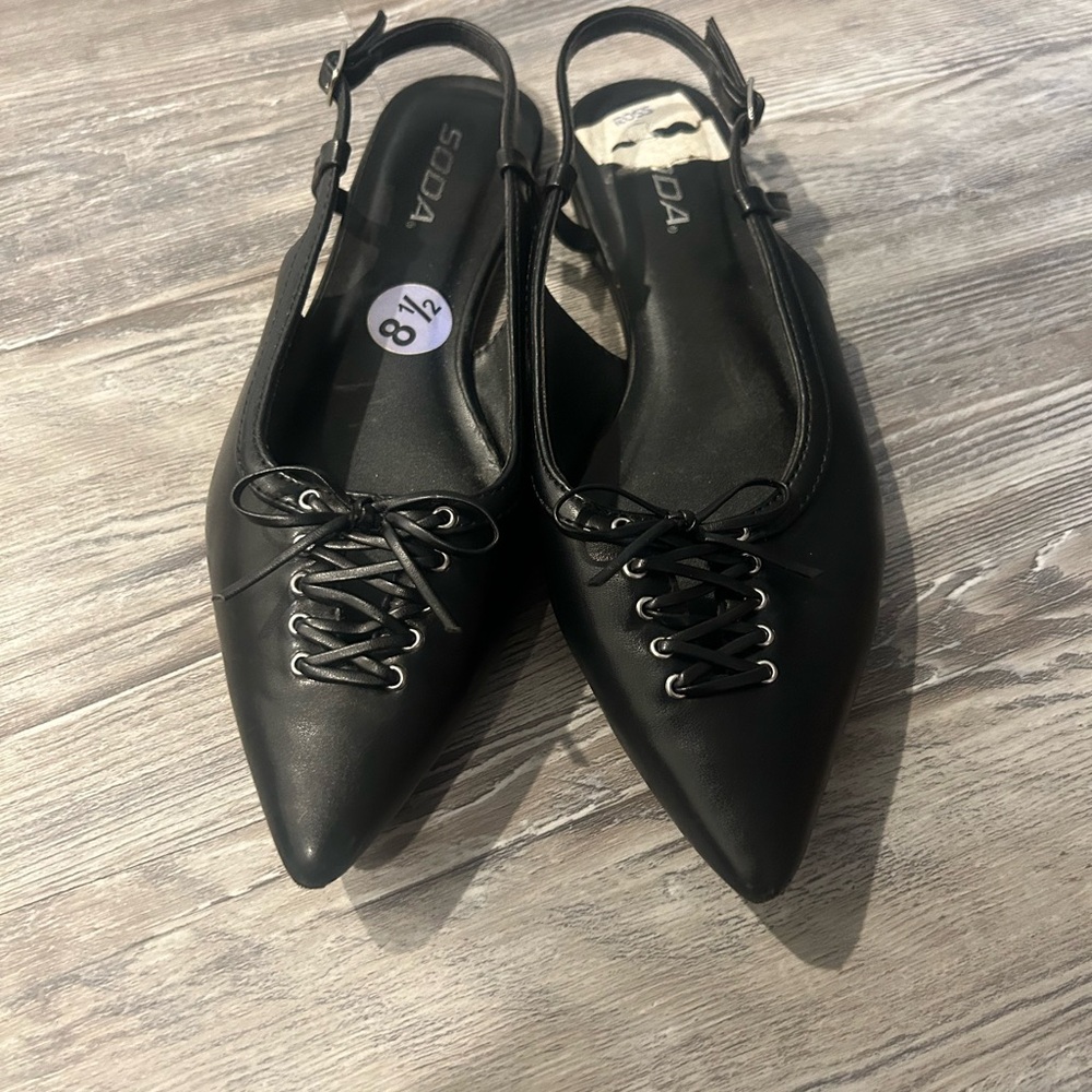 Soda Women's Black Lace-Up Slingback Flats